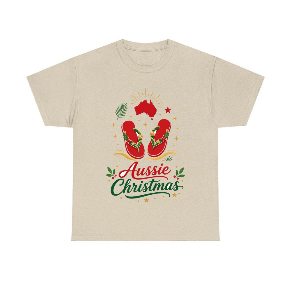 Festive Aussie Thongs personalised Christmas T-shirt in sand