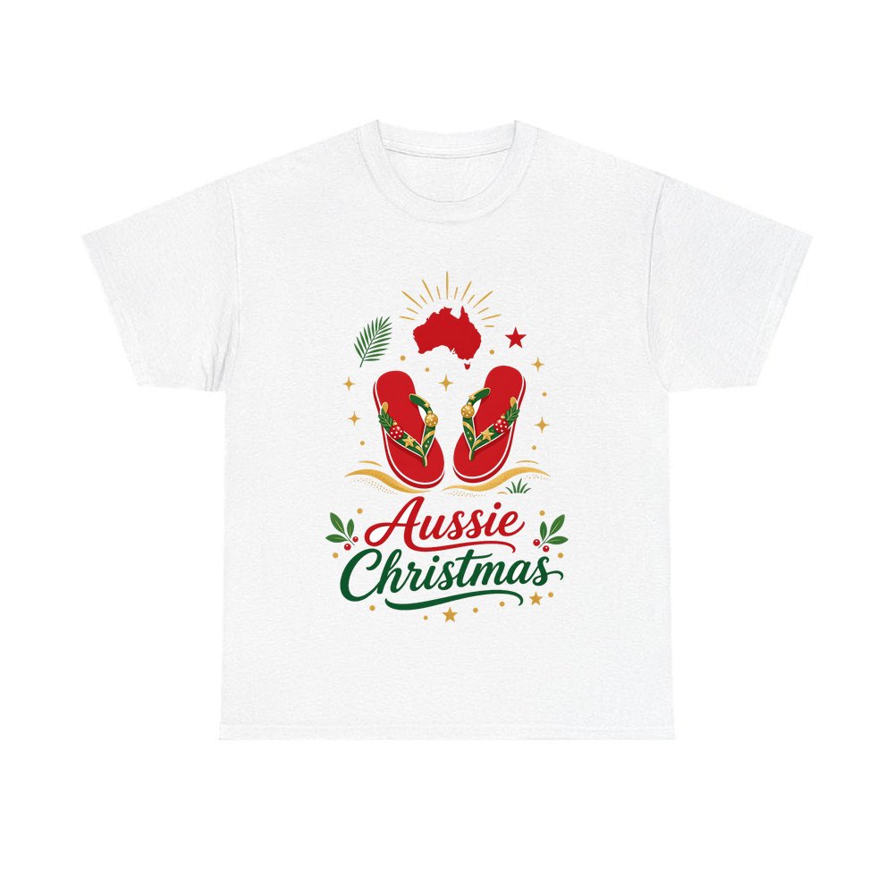 Festive Aussie Thongs personalised Christmas T-shirt in white