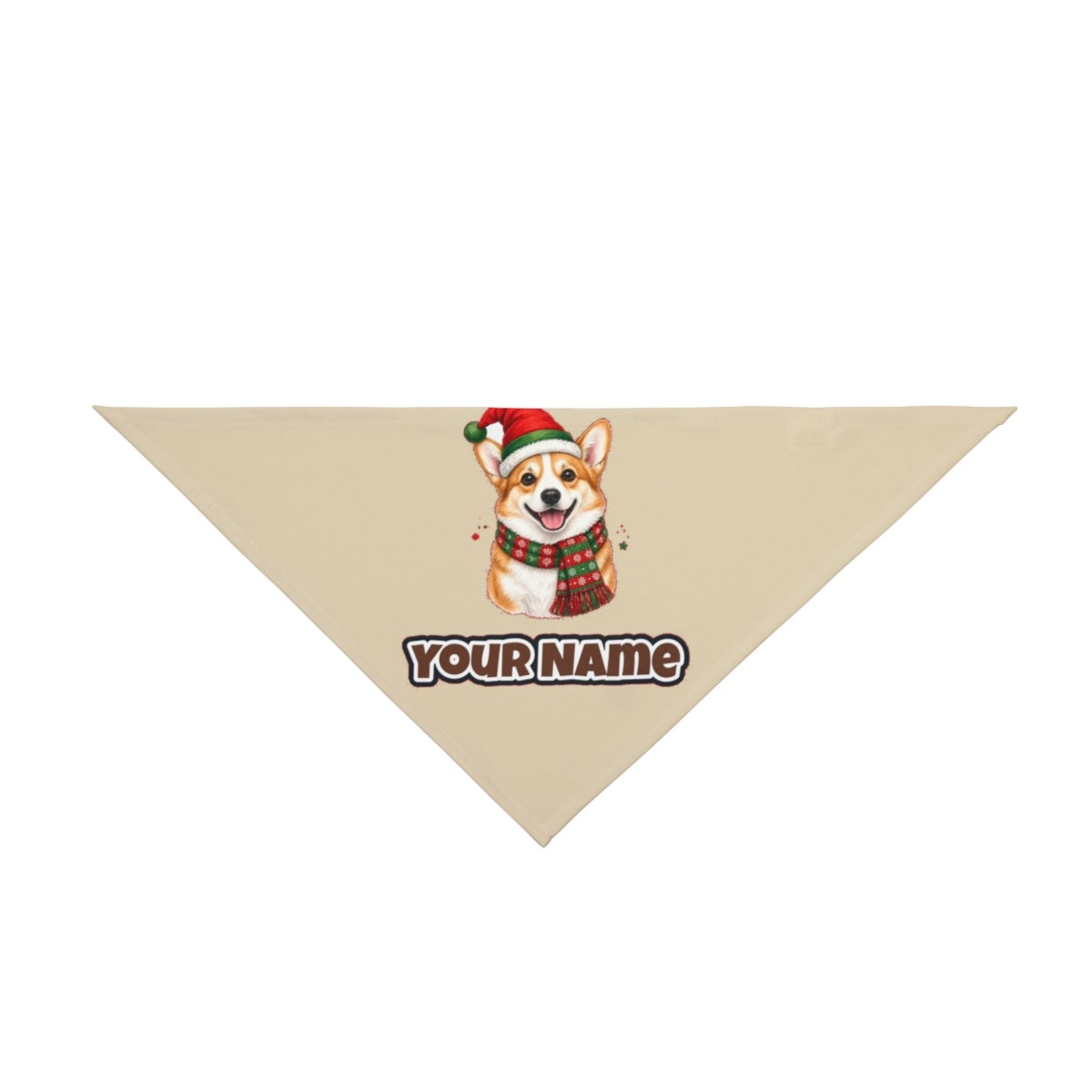 Festive Corgi Santa Hat personalised Christmas pet bandana in beige, tie-on style