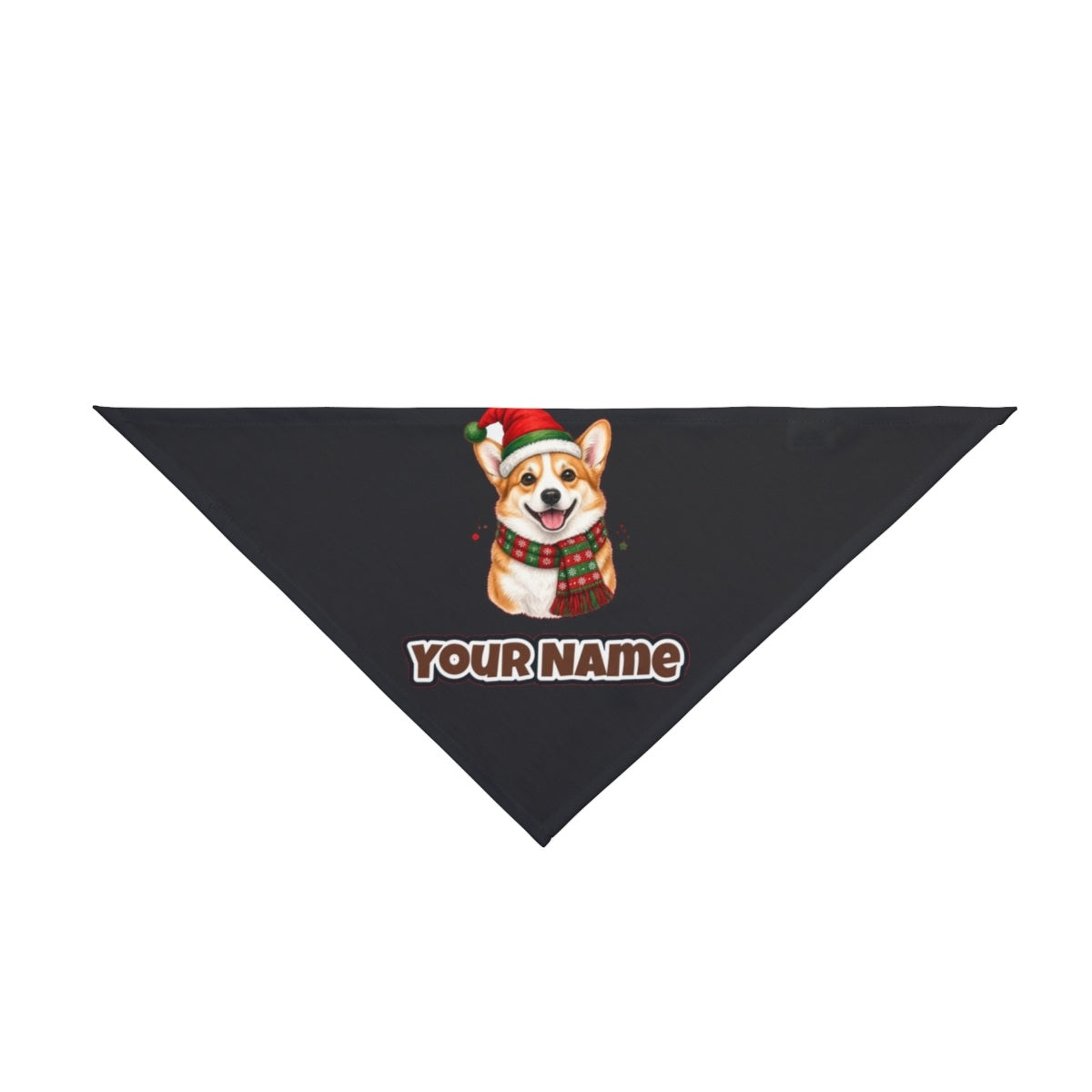 Festive Corgi Santa Hat personalised Christmas pet bandana in black, tie-on style