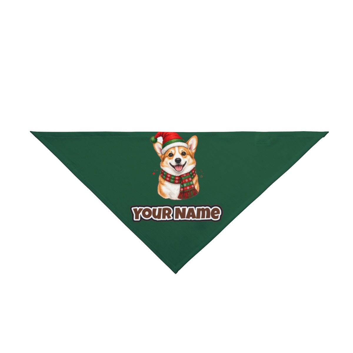 Festive Corgi Santa Hat personalised Christmas pet bandana in green, tie-on style