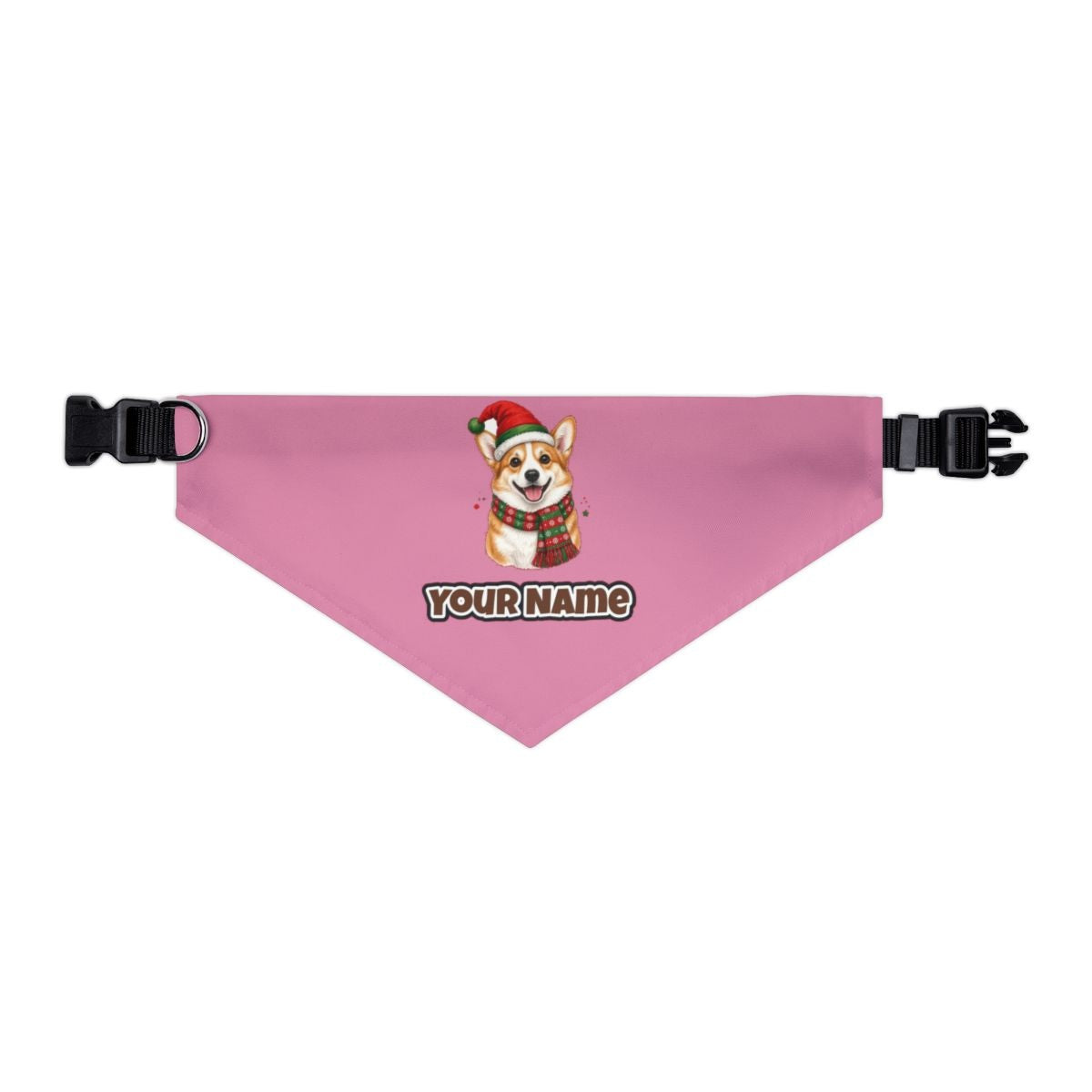 Festive Corgi Santa Hat personalised Christmas pet bandana in pink, collar with buckle