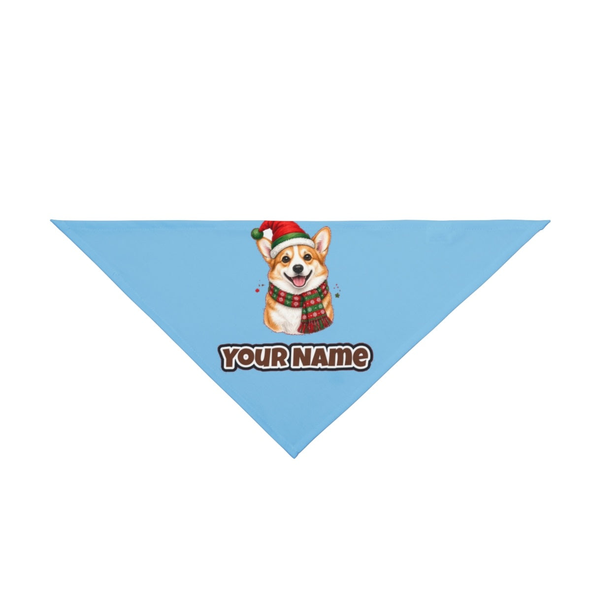 Festive Corgi Santa Hat personalised Christmas pet bandana in sky blue, tie-on style