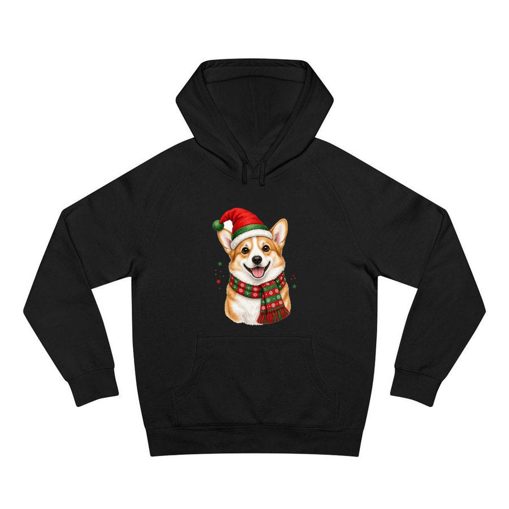 Festive Corgi Santa Hat personalised Christmas hoodie in black