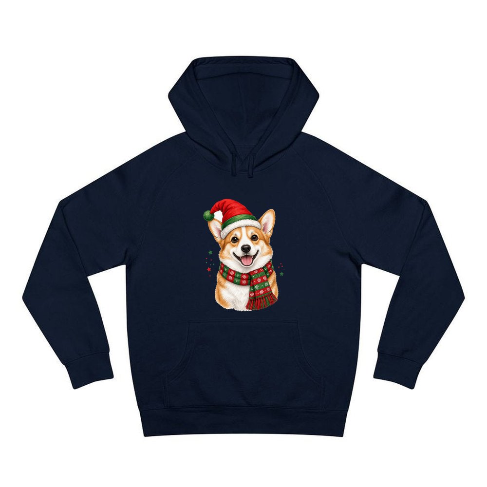 Festive Corgi Santa Hat personalised Christmas hoodie in navy
