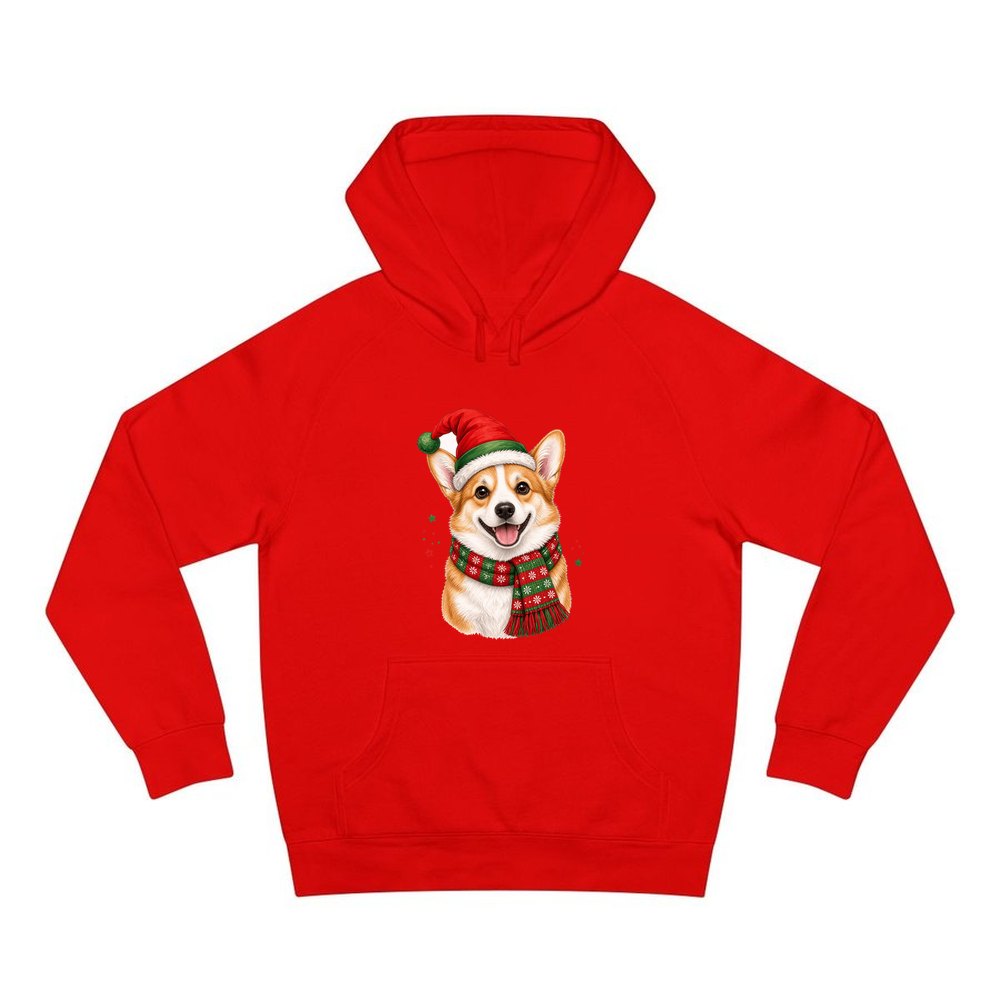 Festive Corgi Santa Hat personalised Christmas hoodie in red