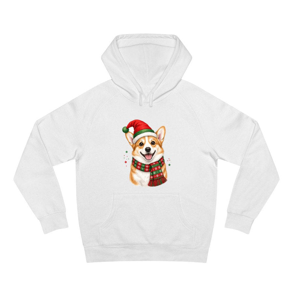Festive Corgi Santa Hat personalised Christmas hoodie in white