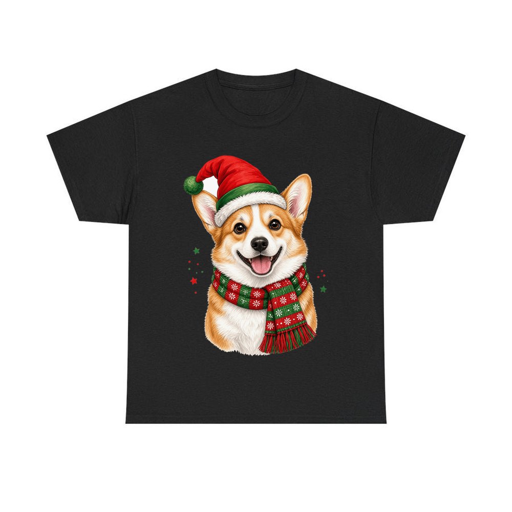 Festive Corgi Santa Hat personalised Christmas T-shirt in black
