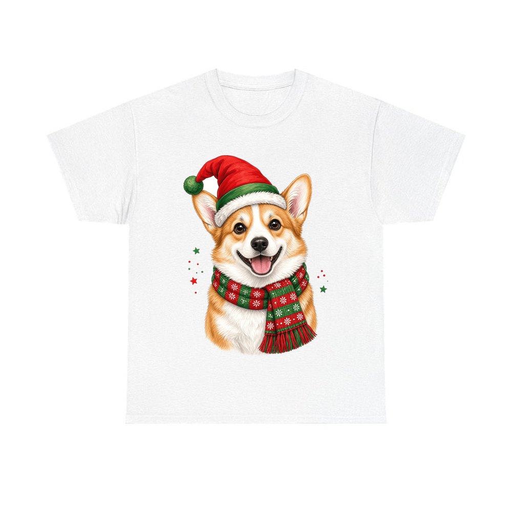 Festive Corgi Santa Hat personalised Christmas T-shirt in white
