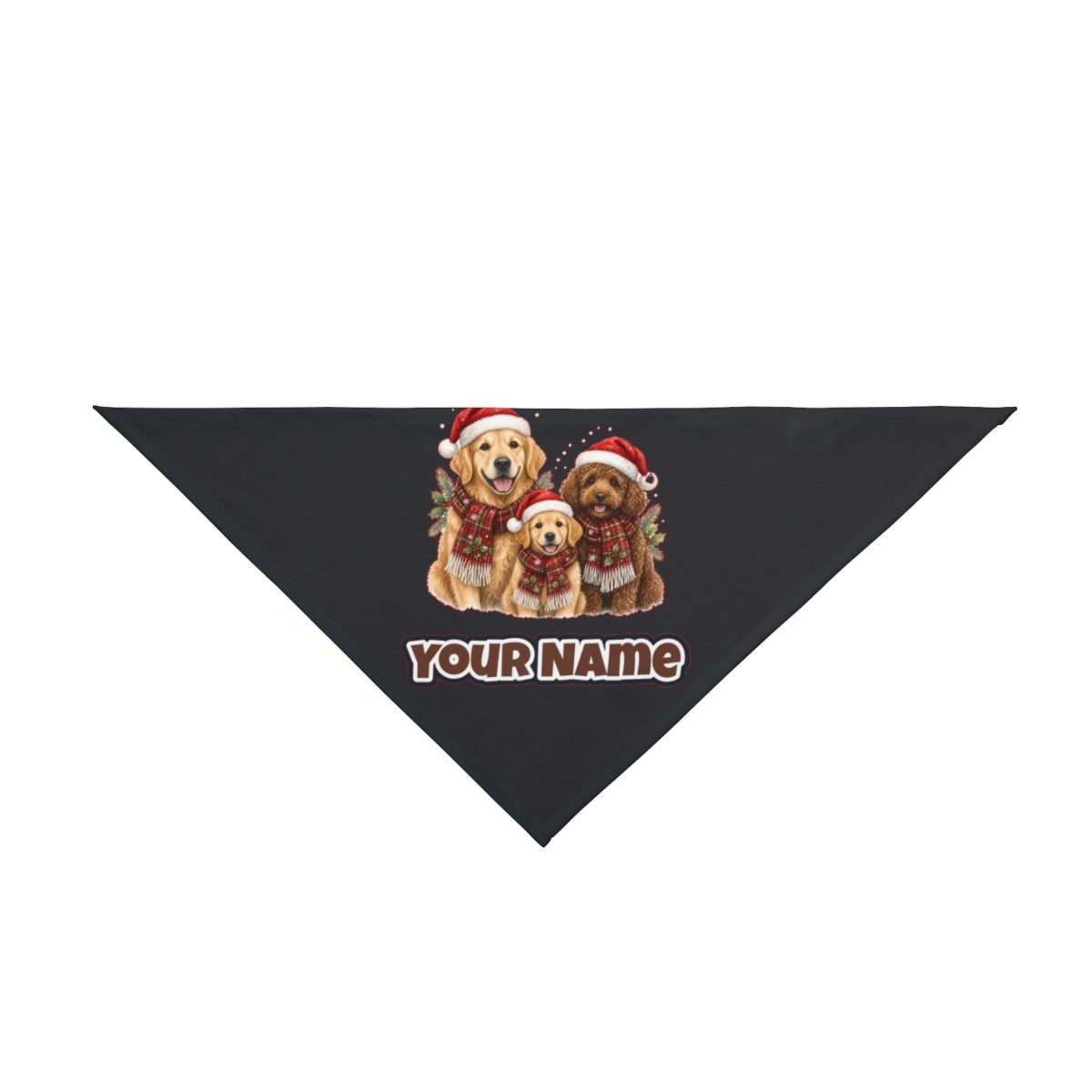 Festive Dogs In Scarves personalised Christmas pet bandana in black, tie-on style