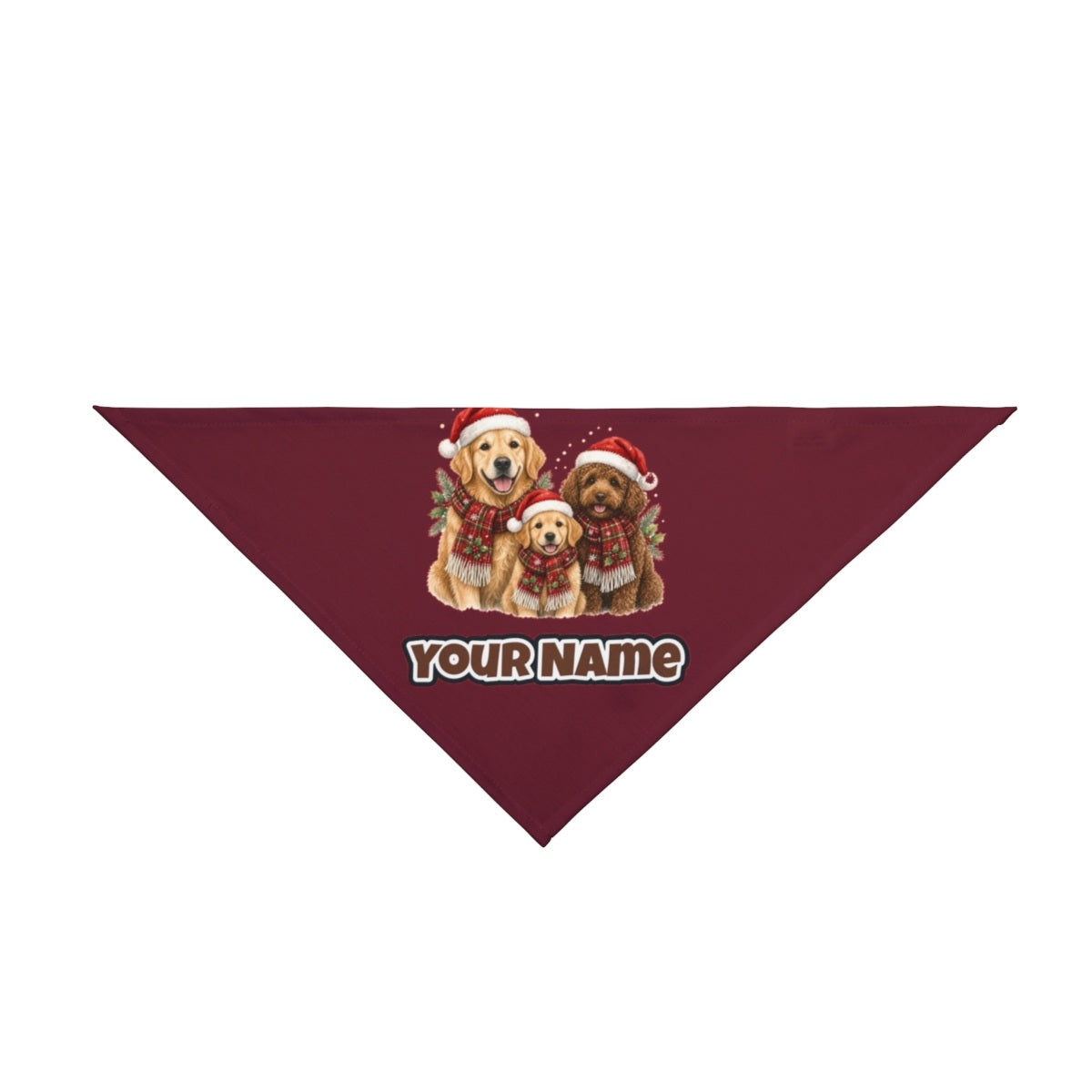 Festive Dogs In Scarves personalised Christmas pet bandana in maroon, tie-on style