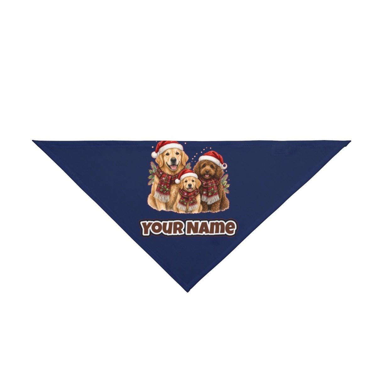Festive Dogs In Scarves personalised Christmas pet bandana in navy, tie-on style