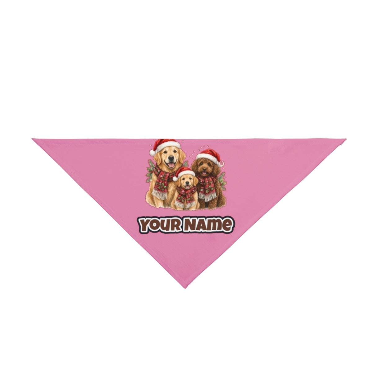 Festive Dogs In Scarves personalised Christmas pet bandana in pink, tie-on style