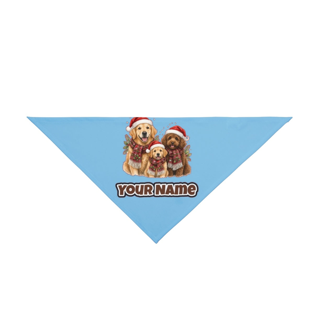 Festive Dogs In Scarves personalised Christmas pet bandana in sky blue, tie-on style
