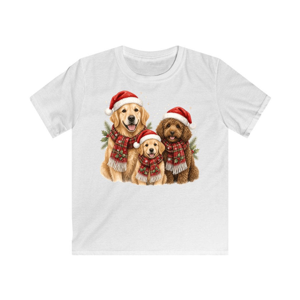 Festive Dogs In Scarves personalised kids Christmas tee in white