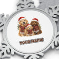 Festive Dogs In Scarves Personalised Pewter Christmas Ornament