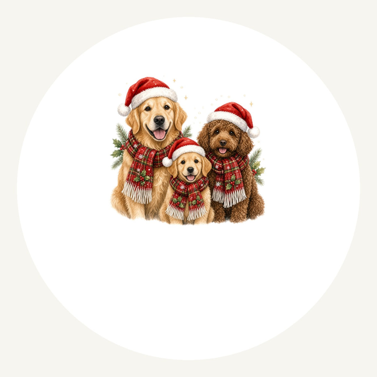 Festive Dogs In Scarves Personalised Pewter Christmas Ornament