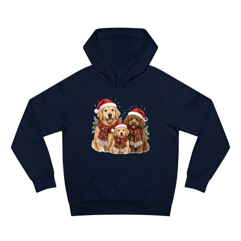 Festive Dogs In Scarves personalised Christmas hoodie in navy