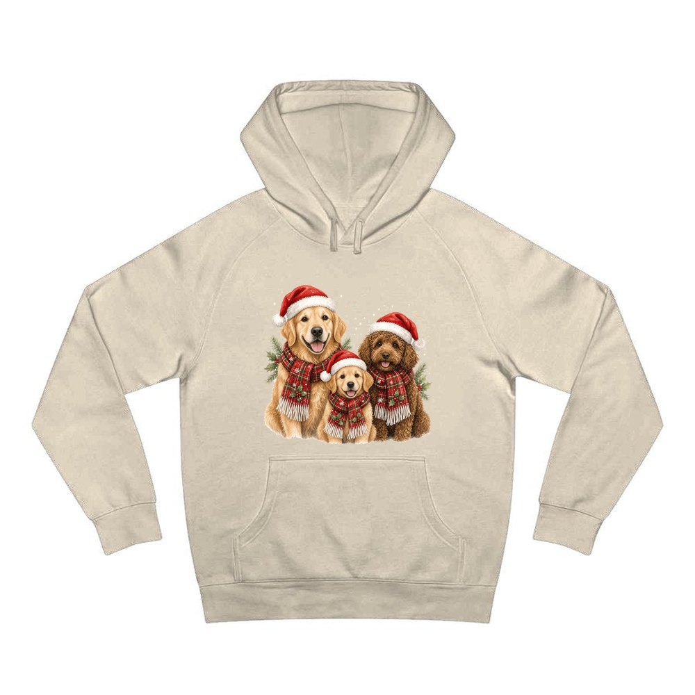 Festive Dogs In Scarves personalised Christmas hoodie in sand
