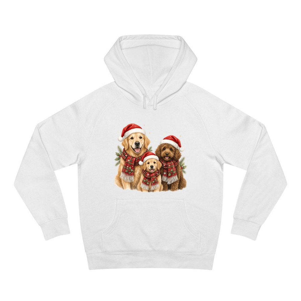 Festive Dogs In Scarves personalised Christmas hoodie in white