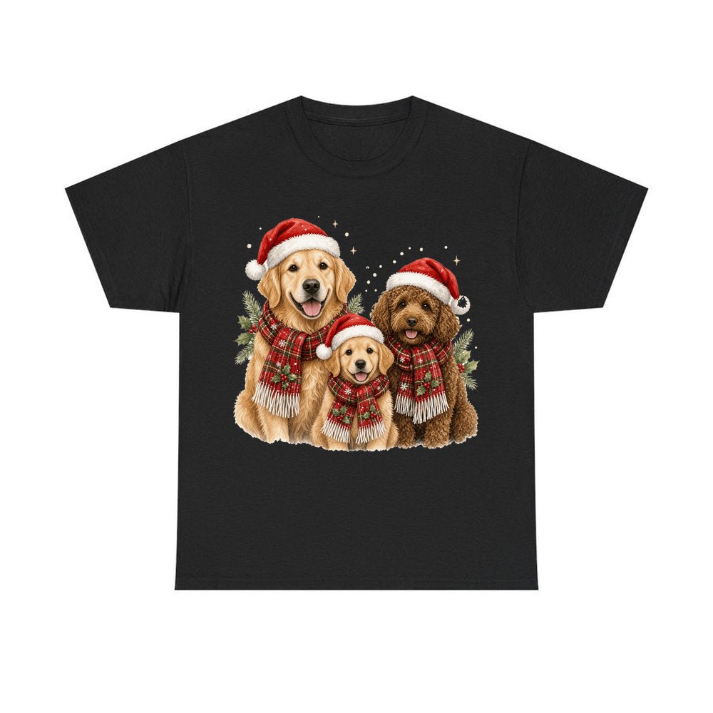 Festive Dogs In Scarves personalised Christmas T-shirt in black