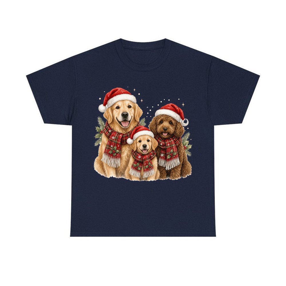 Festive Dogs In Scarves personalised Christmas T-shirt in navy
