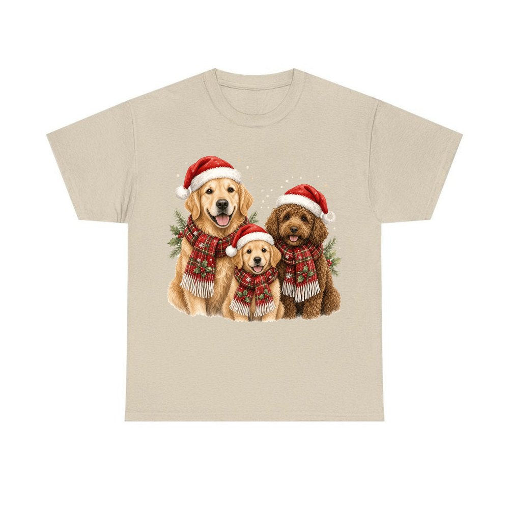 Festive Dogs In Scarves personalised Christmas T-shirt in sand