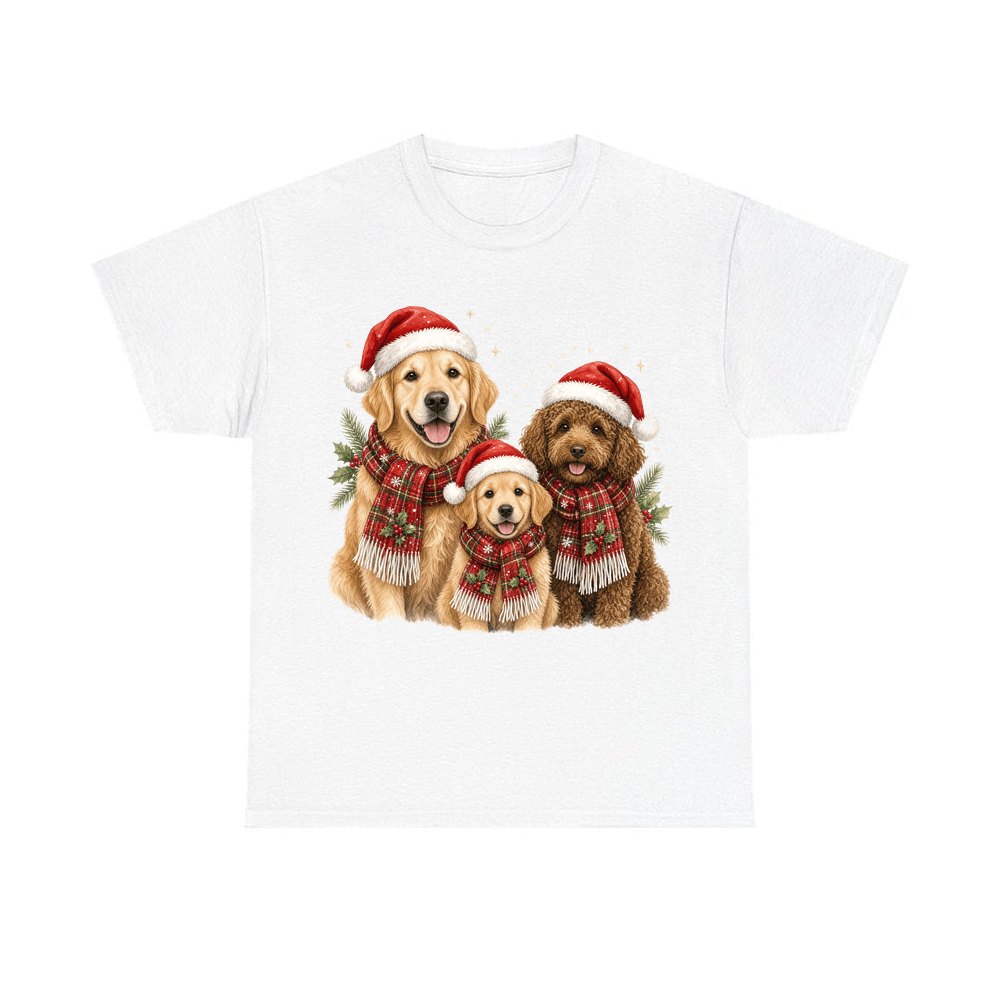Festive Dogs In Scarves personalised Christmas T-shirt in white
