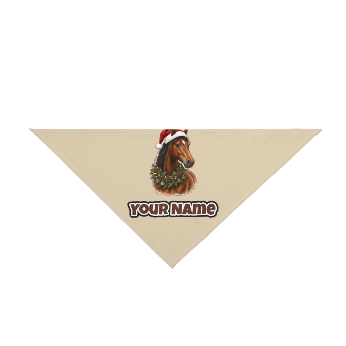 Festive Horse In Holly personalised Christmas pet bandana in beige, tie-on style