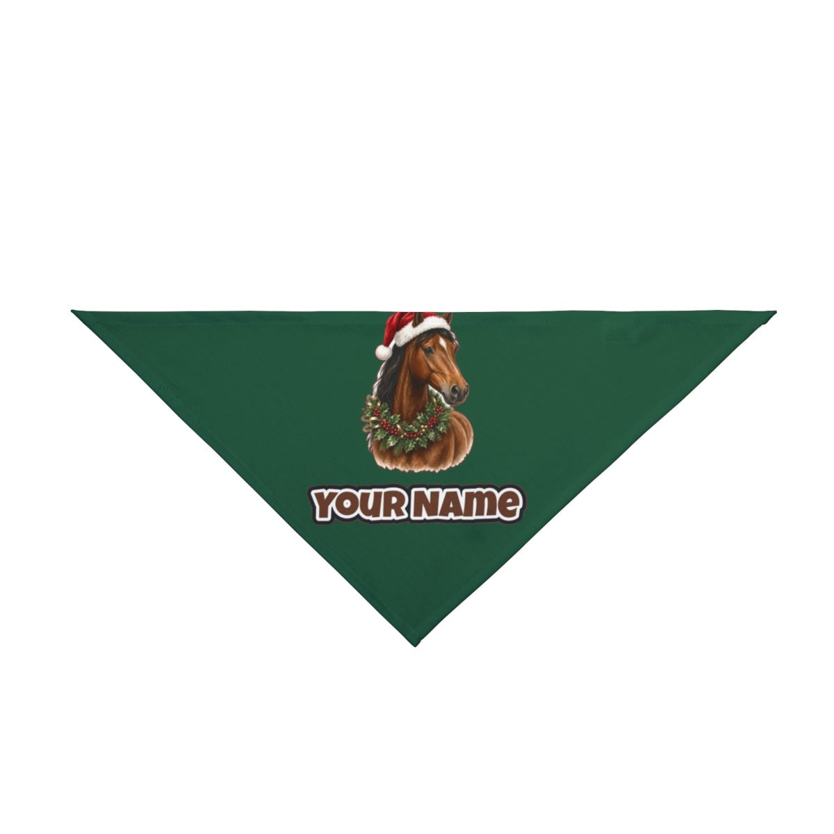 Festive Horse In Holly personalised Christmas pet bandana in green, tie-on style