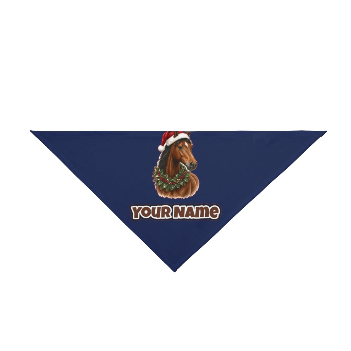 Festive Horse In Holly personalised Christmas pet bandana in navy, tie-on style