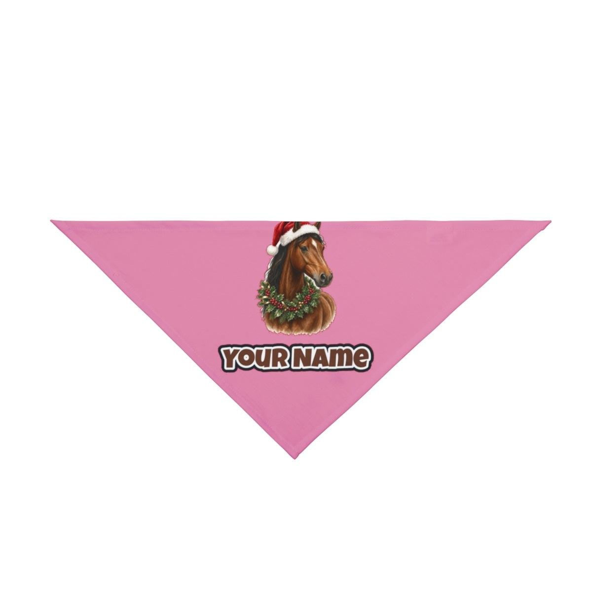 Festive Horse In Holly personalised Christmas pet bandana in pink, tie-on style