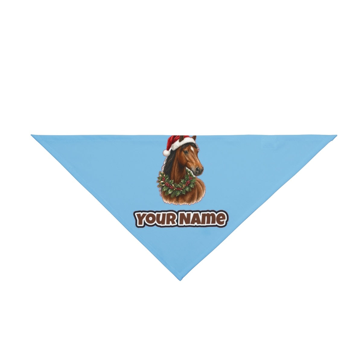 Festive Horse In Holly personalised Christmas pet bandana in sky blue, tie-on style