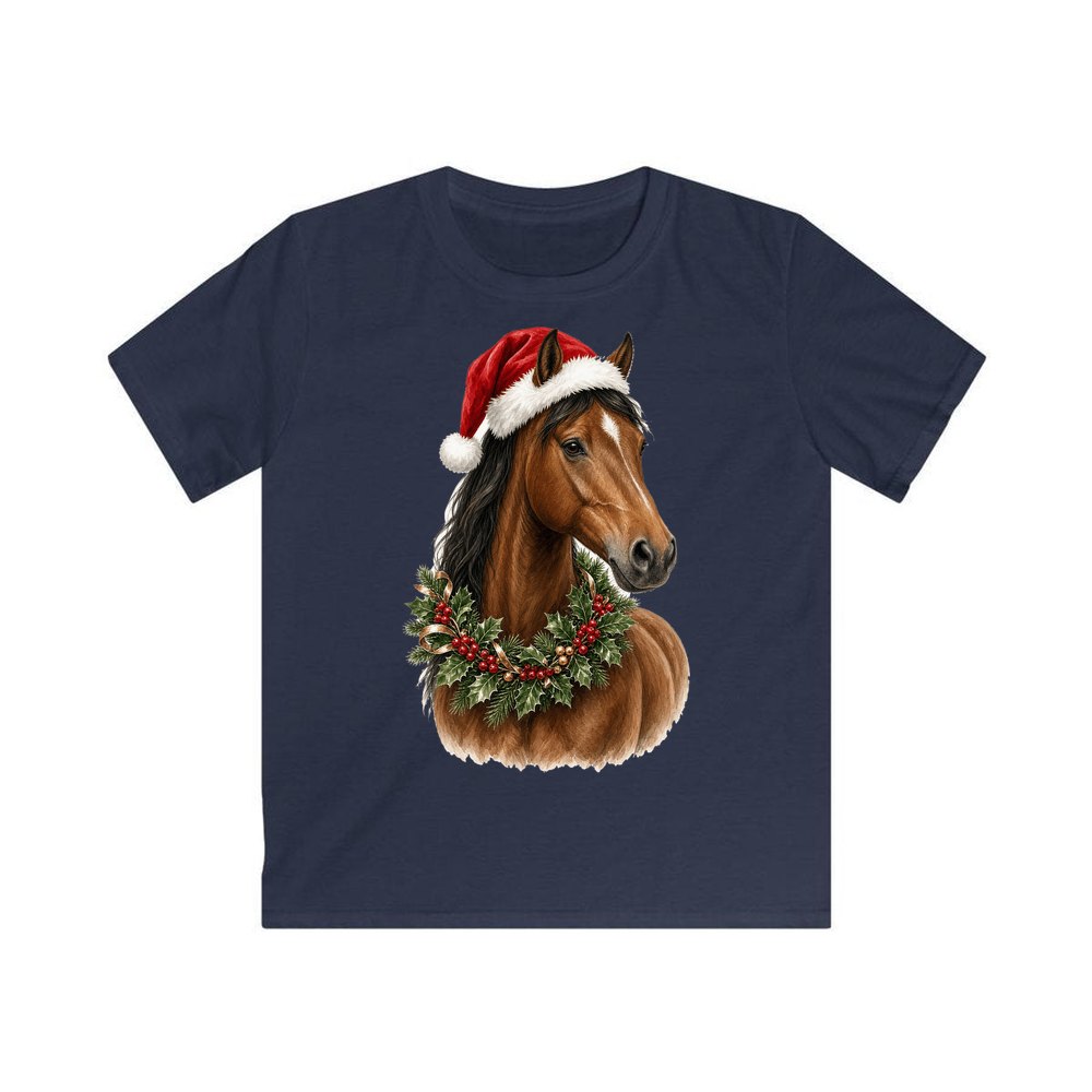 Festive Horse In Holly personalised kids Christmas tee in navy