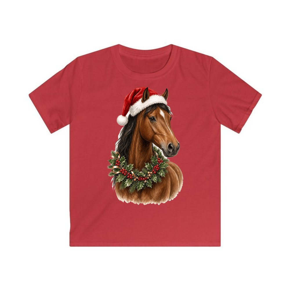 Festive Horse In Holly personalised kids Christmas tee in red