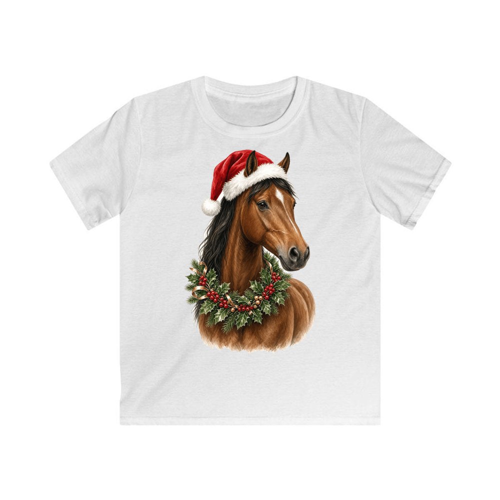 Festive Horse In Holly personalised kids Christmas tee in white