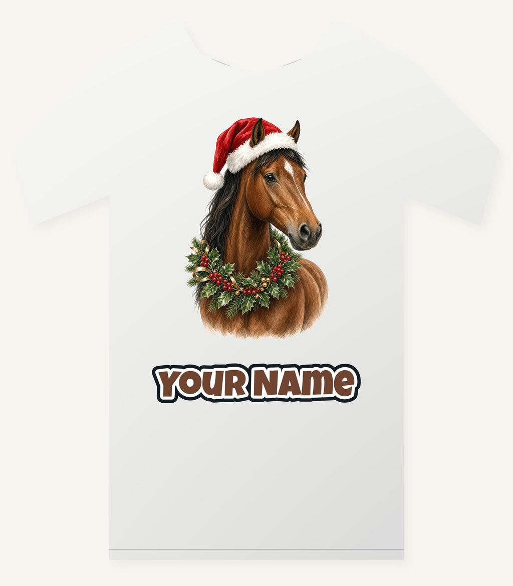 Festive Horse In Holly Personalised Christmas T-Shirt and Hoodie
