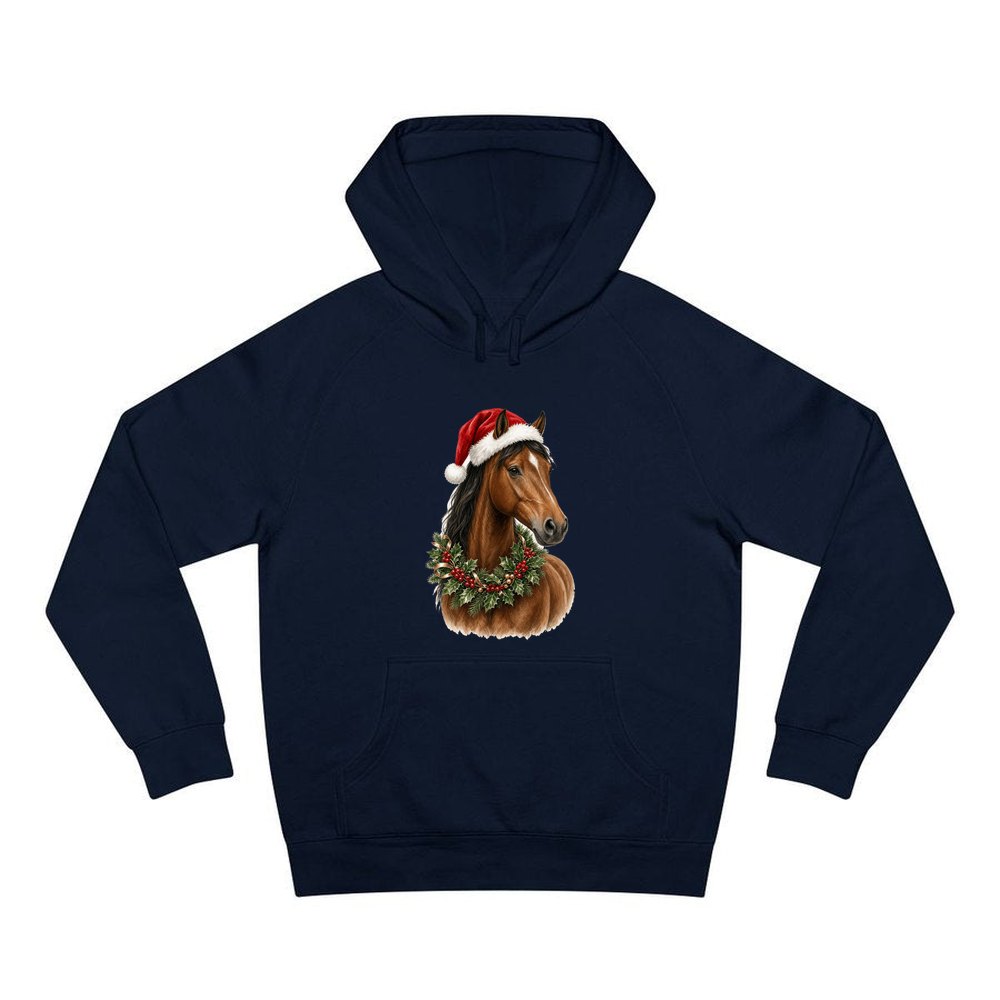 Festive Horse In Holly personalised Christmas hoodie in navy