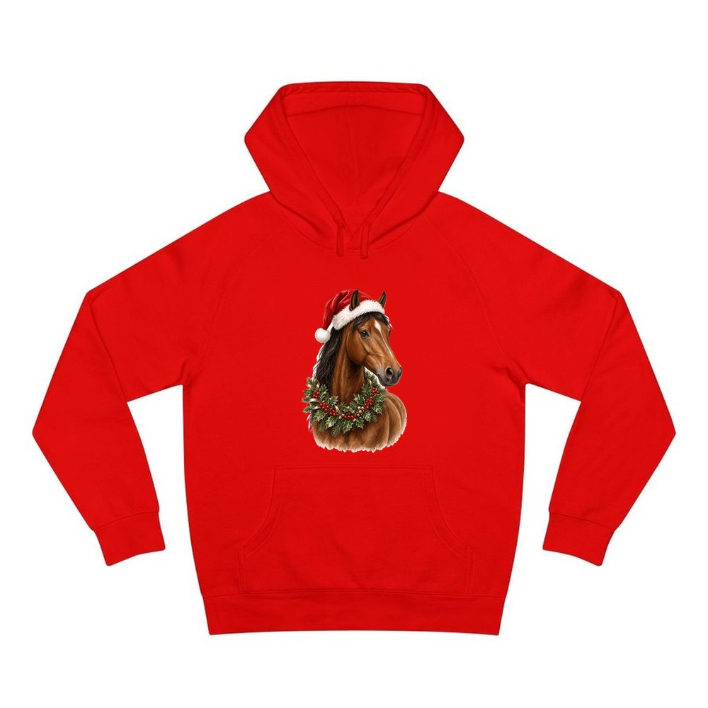 Festive Horse In Holly personalised Christmas hoodie in red