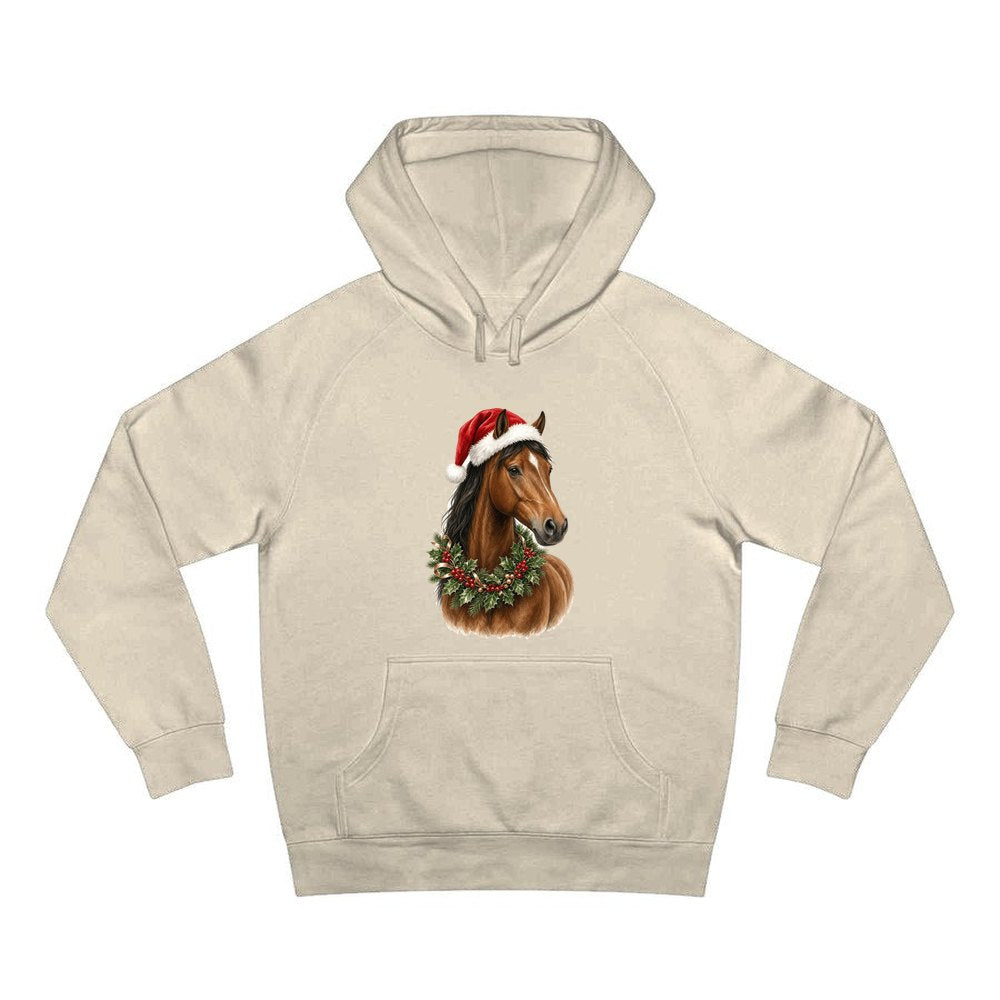 Festive Horse In Holly personalised Christmas hoodie in sand