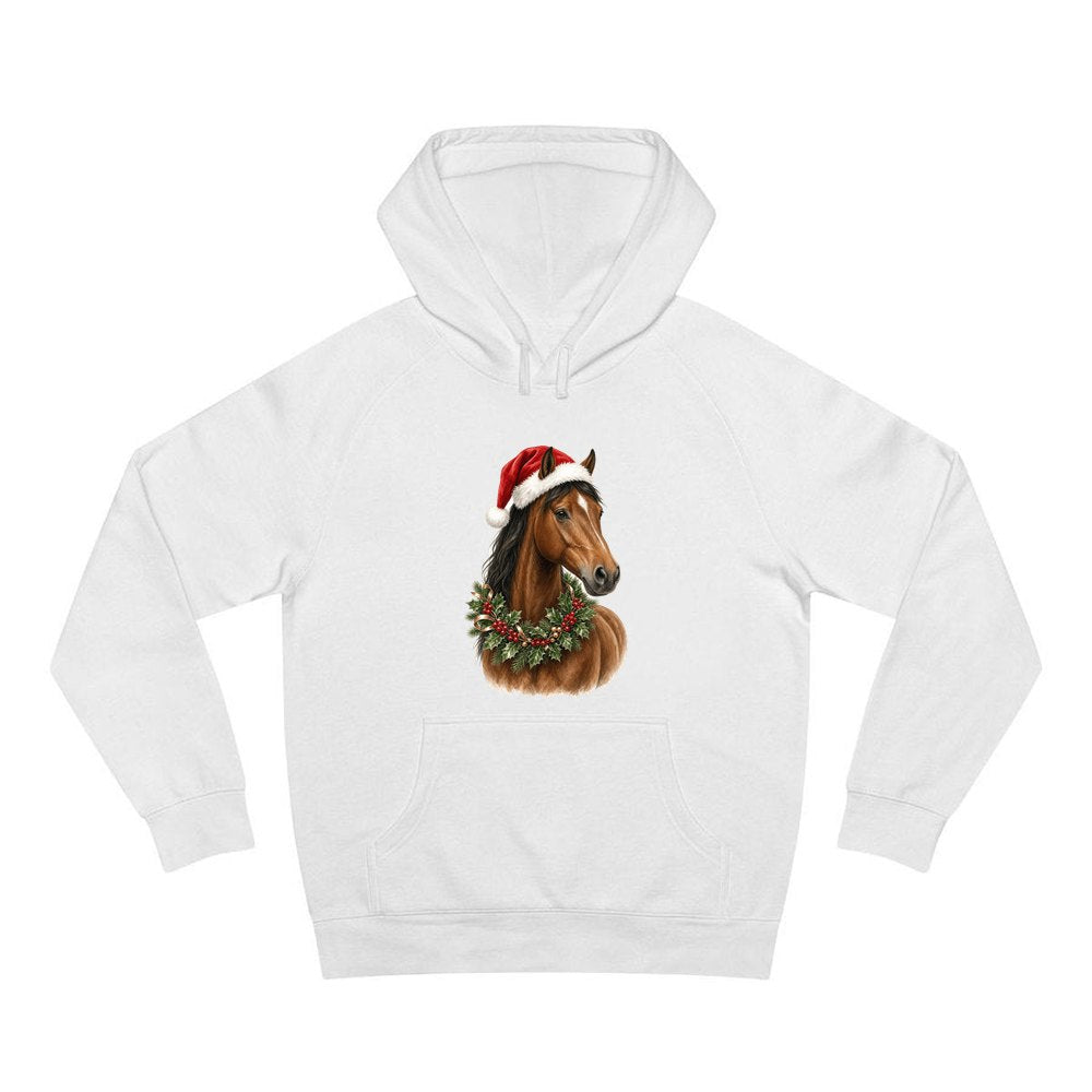 Festive Horse In Holly personalised Christmas hoodie in white