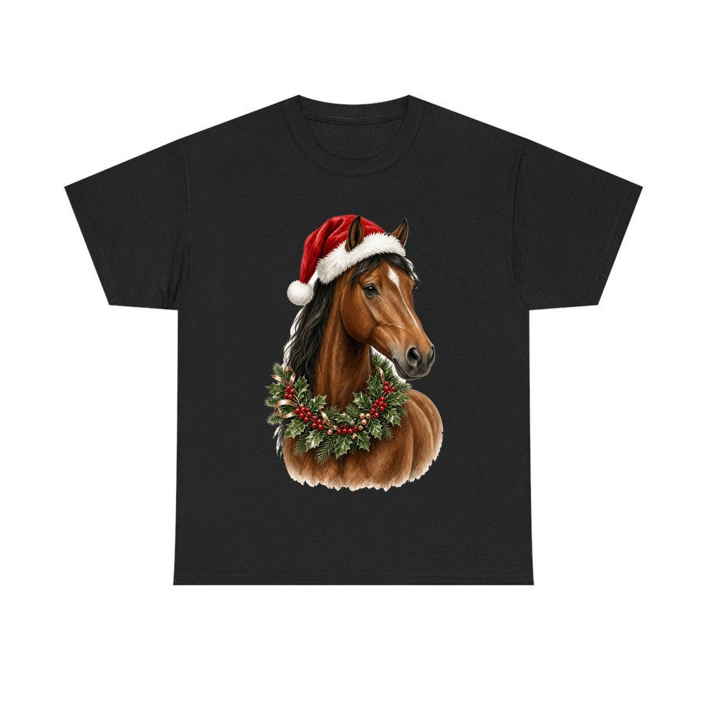 Festive Horse In Holly personalised Christmas T-shirt in black