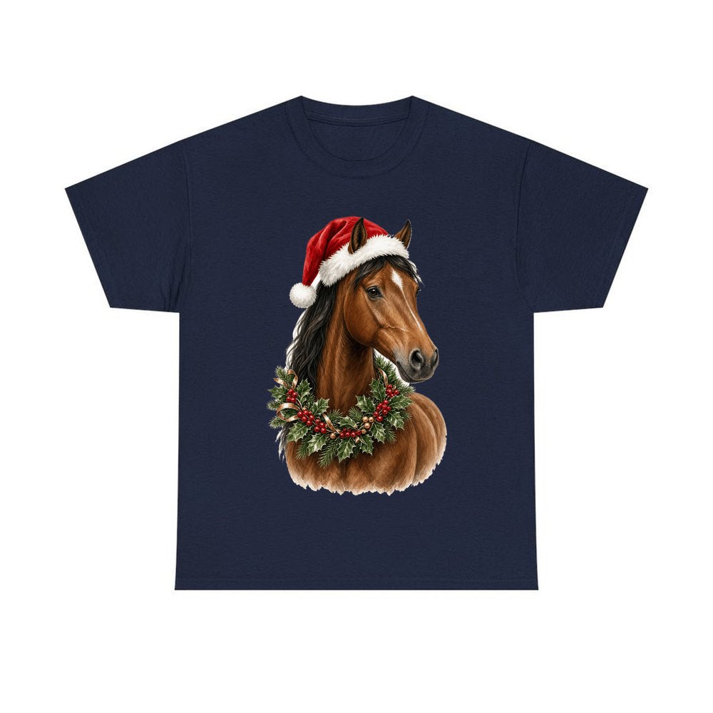 Festive Horse In Holly personalised Christmas T-shirt in navy