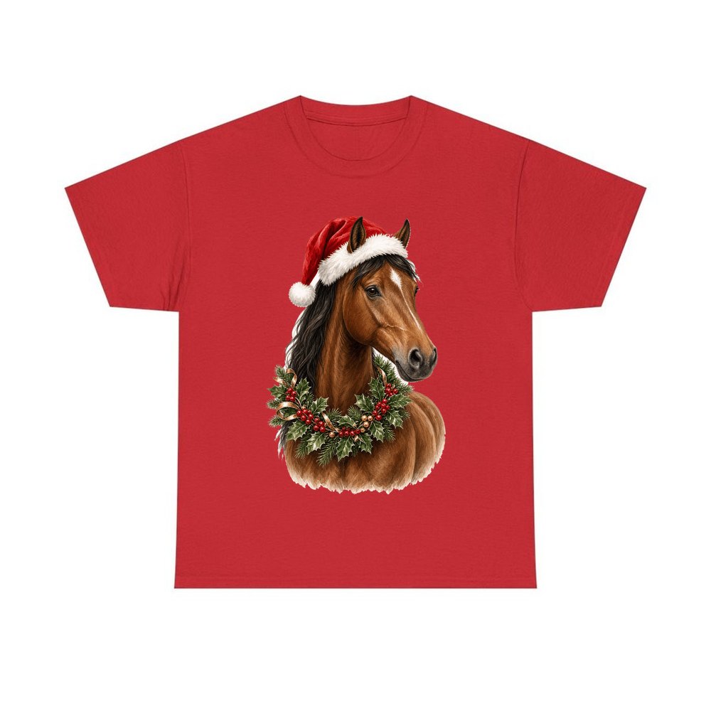 Festive Horse In Holly personalised Christmas T-shirt in red