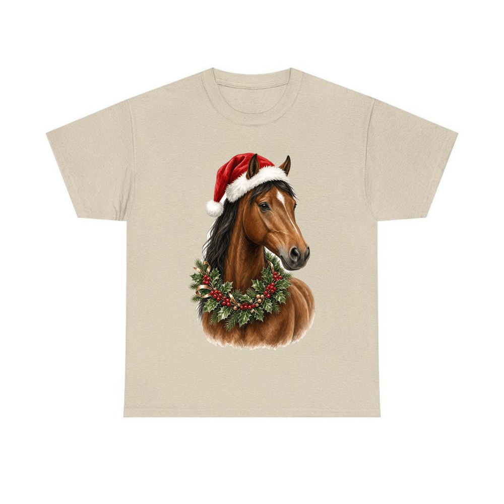 Festive Horse In Holly personalised Christmas T-shirt in sand