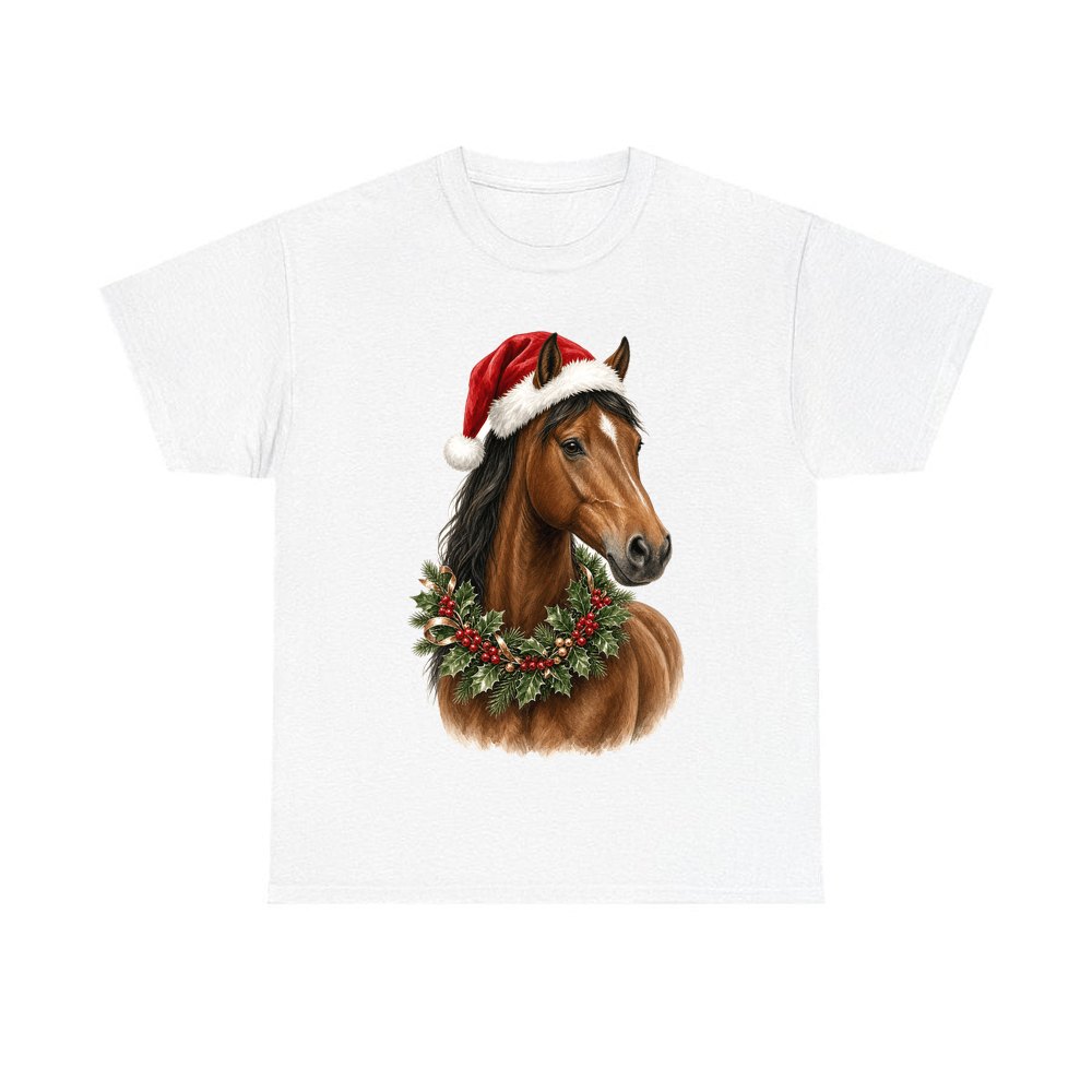Festive Horse In Holly personalised Christmas T-shirt in white