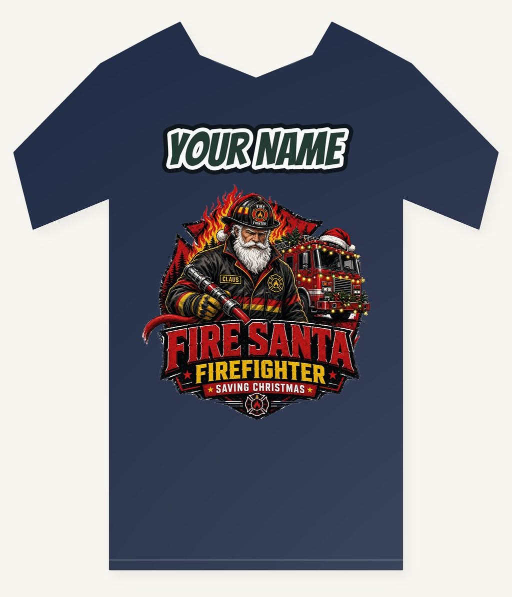 Fire Santa Saving Christmas Personalised Kids and Baby Christmas Tee