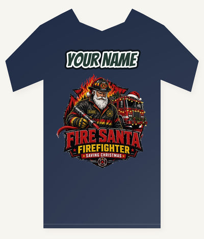 Fire Santa Saving Christmas Personalised Kids and Baby Christmas Tee