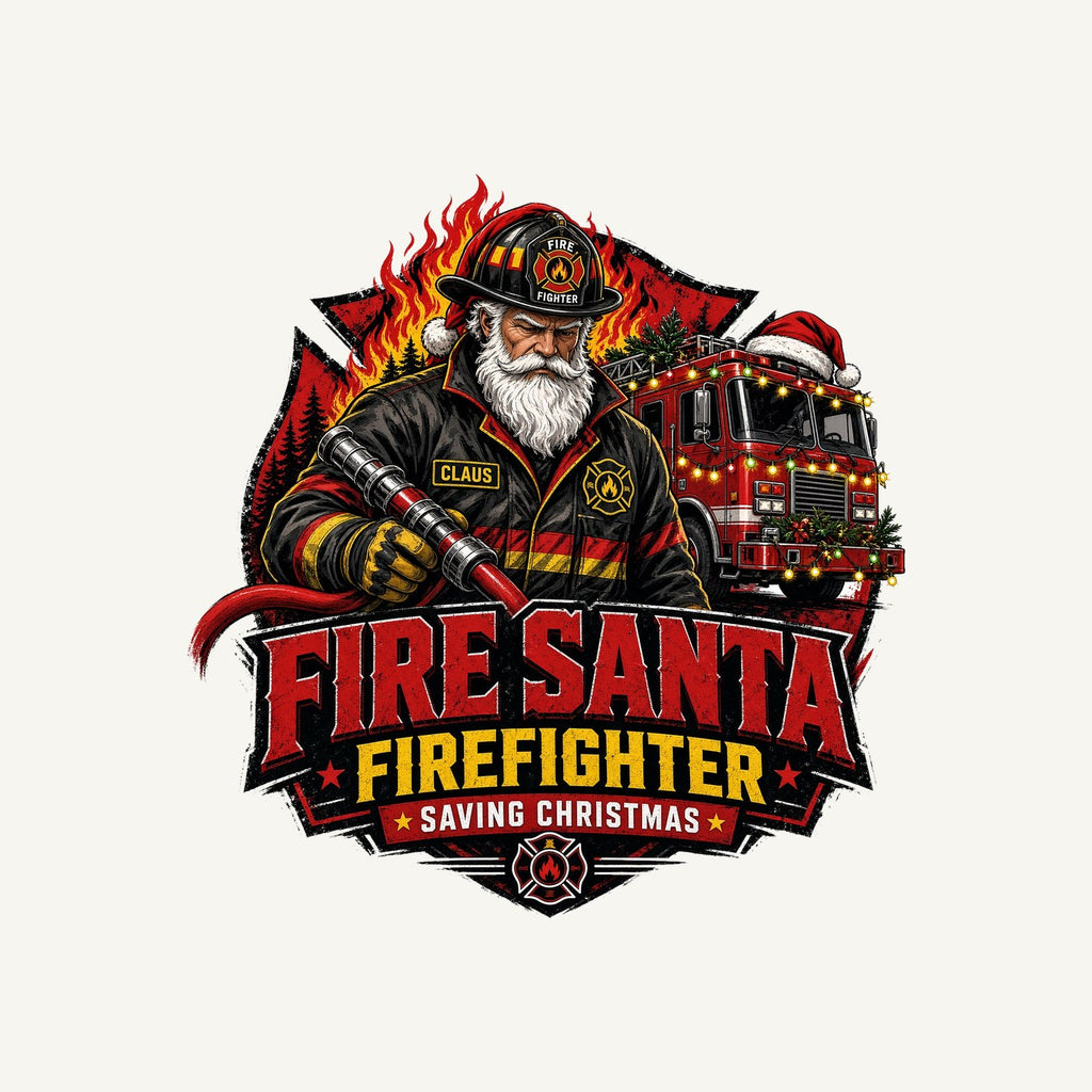 Fire Santa Saving Christmas Personalised Kids and Baby Christmas Tee