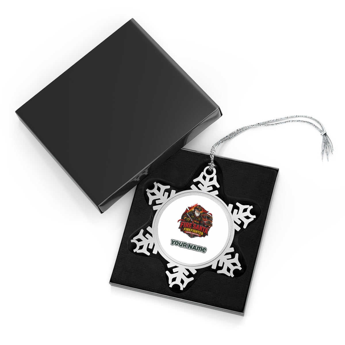 Fire Santa Saving Christmas Personalised Pewter Christmas Ornament